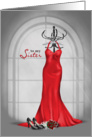 Maid of Honor Request for Sister-red dress with roses and black pumps card