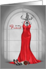 Matron of Honor Request for Friend-red dress with roses & black pumps card