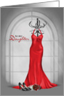 Matron of Honor request for Daughter-red dress, roses & black pumps card