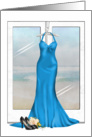 Matron of Honor request-turquoise gown with shoes and bridal bouquet card