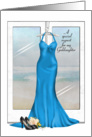 Bridesmaid request for Goddaughter-blue gown with shoes and bouquet card