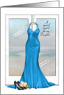 Bridesmaid request for Daughter-blue gown with shoes and bouquet card