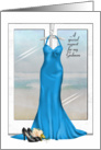 Maid of Honor request for Godmom-blue gown with shoes and bouquet card