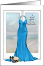 Maid of Honor request for Goddaughter-blue gown with shoes and bouquet card