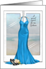 Matron of Honor request for Godmom-blue gown with shoes and bouquet card