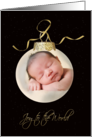 Joy to the World ornament photo card for parents on black with stars card