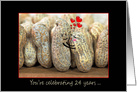 24th Wedding Anniversary, peanuts with red hearts and black frame card