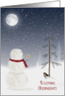 Christmas for Godparents-snowman with gold star and full moon card