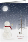 Christmas for Friend snowman with gold star and full moon card