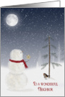 Christmas for Neighbor-snowman with gold star and full moon card