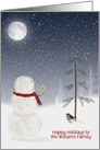 Christmas customized name snowman with gold star and full moon card