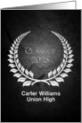 2025 Graduation with Graduate Name In Silver Leaf Laurel On Black Rock card