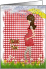 Thank You for shower gift-pregnant mom in flowers with umbrella card
