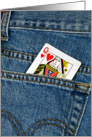 Valentine’s Day for Her-Queen of Hearts card in blue jean pocket card