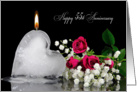 55th Anniversary for spouse-melting ice heart with flame and roses card