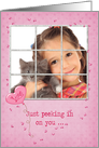 Valentine window photo card with hearts and balloon on polka dots card