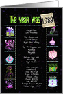 Birthday Party Invitation 1989 fun trivia facts on black card