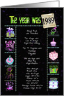 Surprise Birthday Party Invitation 1989 fun trivia facts on black card