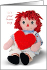 Name Day Old Rag Doll with Red Heart Isolated On White card