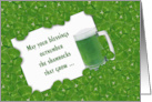 St. Patrick’s Day Irish blessing with green beer in shamrocks card