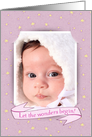 Baby Girl Announcement photo card-yellow stars on pink frame card