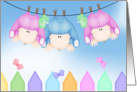 birth announcement of triplets hanging on clothesline card