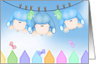 Baby Boy Triplets Congratulations, baby boys hanging on a clothesline card
