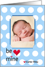 Valentine’s Day polka dot photo card with custom name and red hearts card