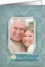 Anniversary photo card with heart bouquet on damask card