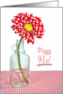 91st Birthday, Red and White Polka Dot Daisy In Old Bottle card