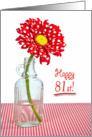 81st Birthday-red and white polka dot daisy in a vintage bottle card