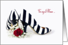 Matron of Honour request for Mum-striped pumps with red rose card