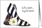 Birthday humor black and white striped pumps with daisy card