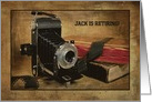 Retirement party invitation-vintage bellows camera with roll of film card