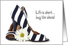 Birthday for Sister. black and white striped pumps with daisy card