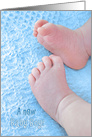 Baby Boy congratulations newborn baby feet on blue blanket card