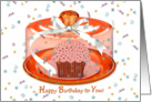 General Birthday-cupcake with hearts on cake plate with dome card