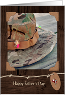Father’s Day for Son, fishing hat with fly in vintage frame card
