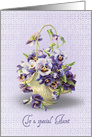 Aunt’s Birthday pansy basket on pastel purple eyelet background card