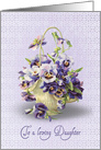 Daughter’s Birthday, pansy basket on pastel purple eyelet background card