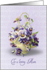 Mum’s Birthday-pansy basket on pastel purple eyelet background card
