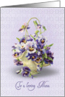 Nana’s Birthday-pansy basket on pastel purple eyelet background card