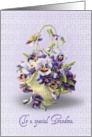 Grandma’s Birthday-pansy basket on pastel purple eyelet background card