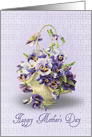 Mother’s Day pansy basket on purple eyelet background card