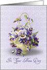 Name Day pansy basket on pastel purple eyelet background card