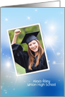 Graduation photo card invitation with sparkling bokeh background card