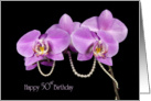 50th Birthday-pink orchids with string of pearls on black card