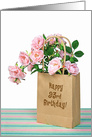 93rd Birthday, pink roses in generic paper bag on striped paper card