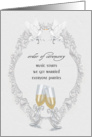 Wedding Invitation-white doves and champagne flutes on elegant frame. card