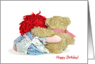 Birthday for Friend old rag doll and teddy bear hugging card